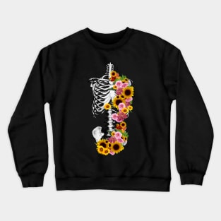 Floral Botanical anatomy, rib cage, pelvis, sunflowers, daisy, skeleton Crewneck Sweatshirt